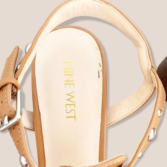 Nine West Galotie Studded Block Heel Sandals NW7 Tan Brown Size 7.5 M - Picture 7 of 14
